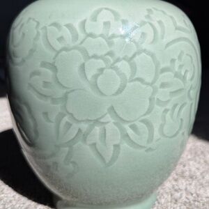 Vintage Celadon Vase, Green Glaze Pottery Decor